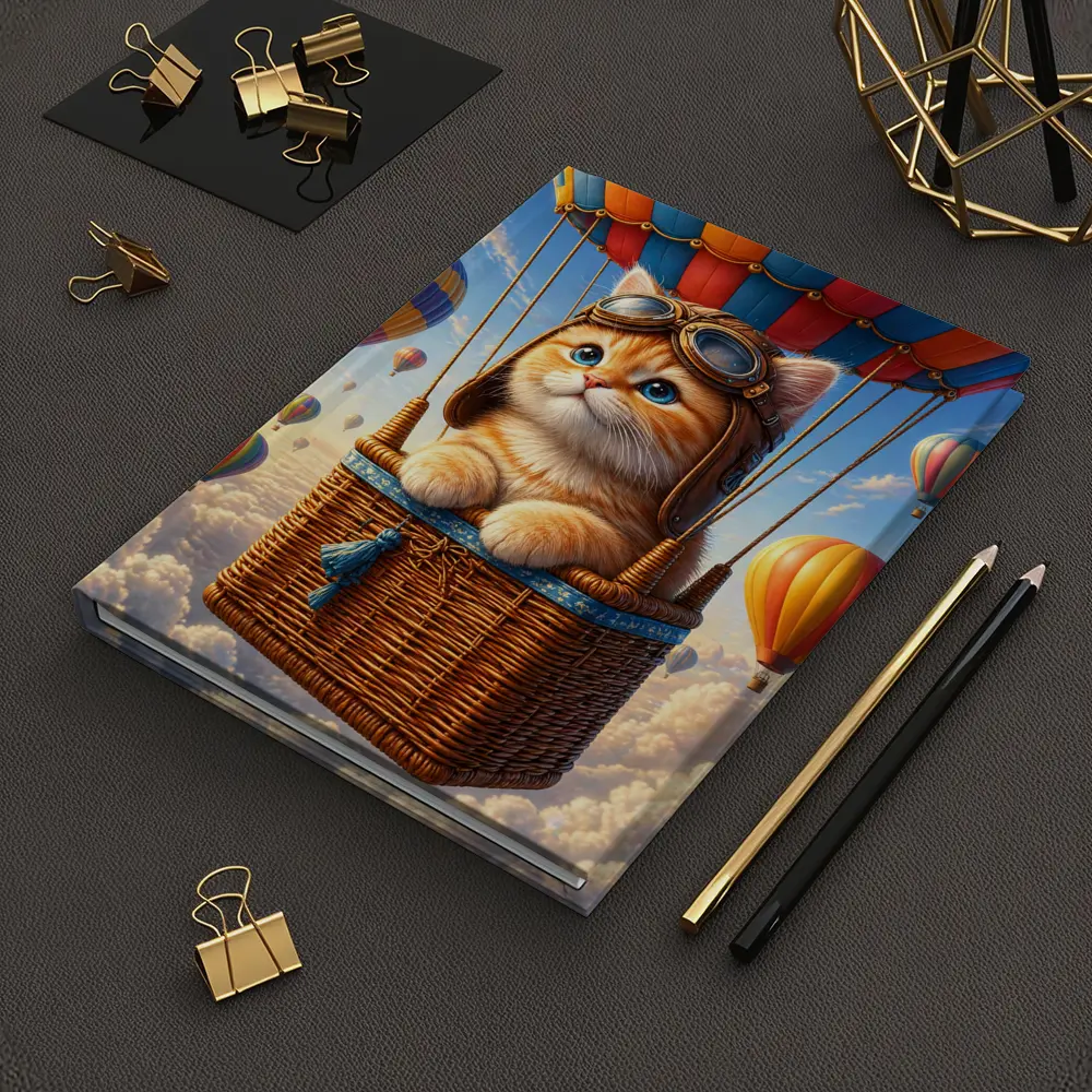 Ginger Kitten Pilot Hot Air Balloon Sky – Notebooks