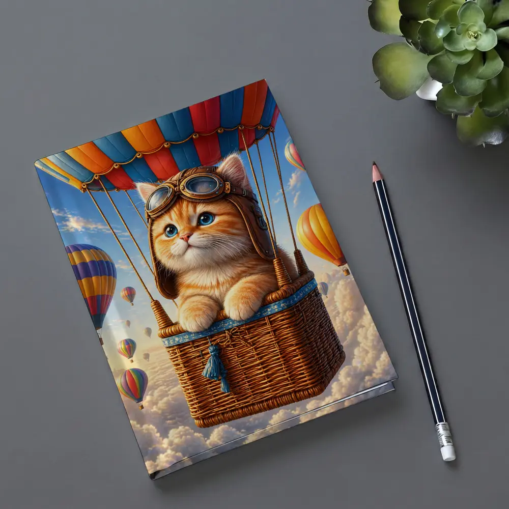 Ginger Kitten Pilot Hot Air Balloon Sky – Notebooks
