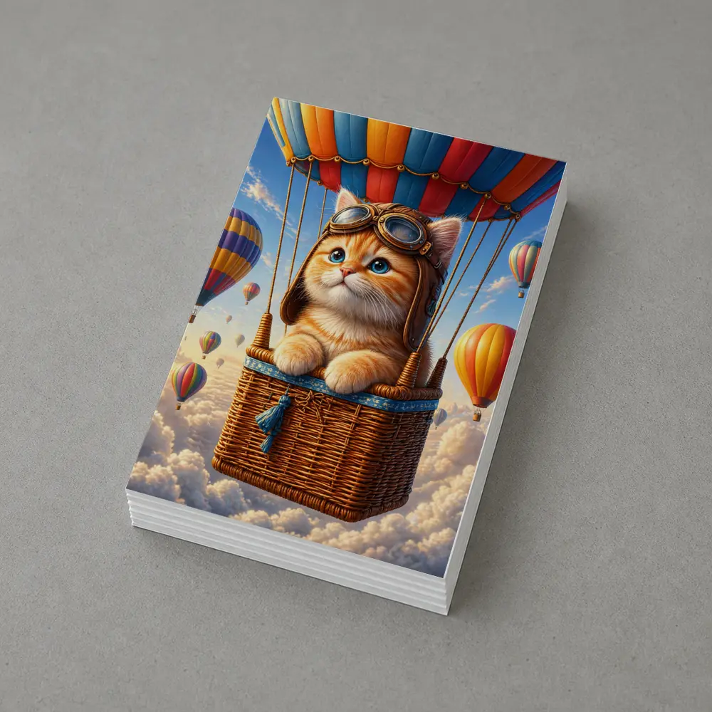 Ginger Kitten Pilot Hot Air Balloon Sky – Postcards