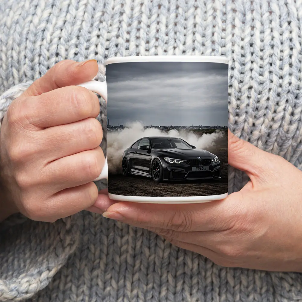 BMW M4 Black Burnout Smoke Dramatic Sky – Mugs