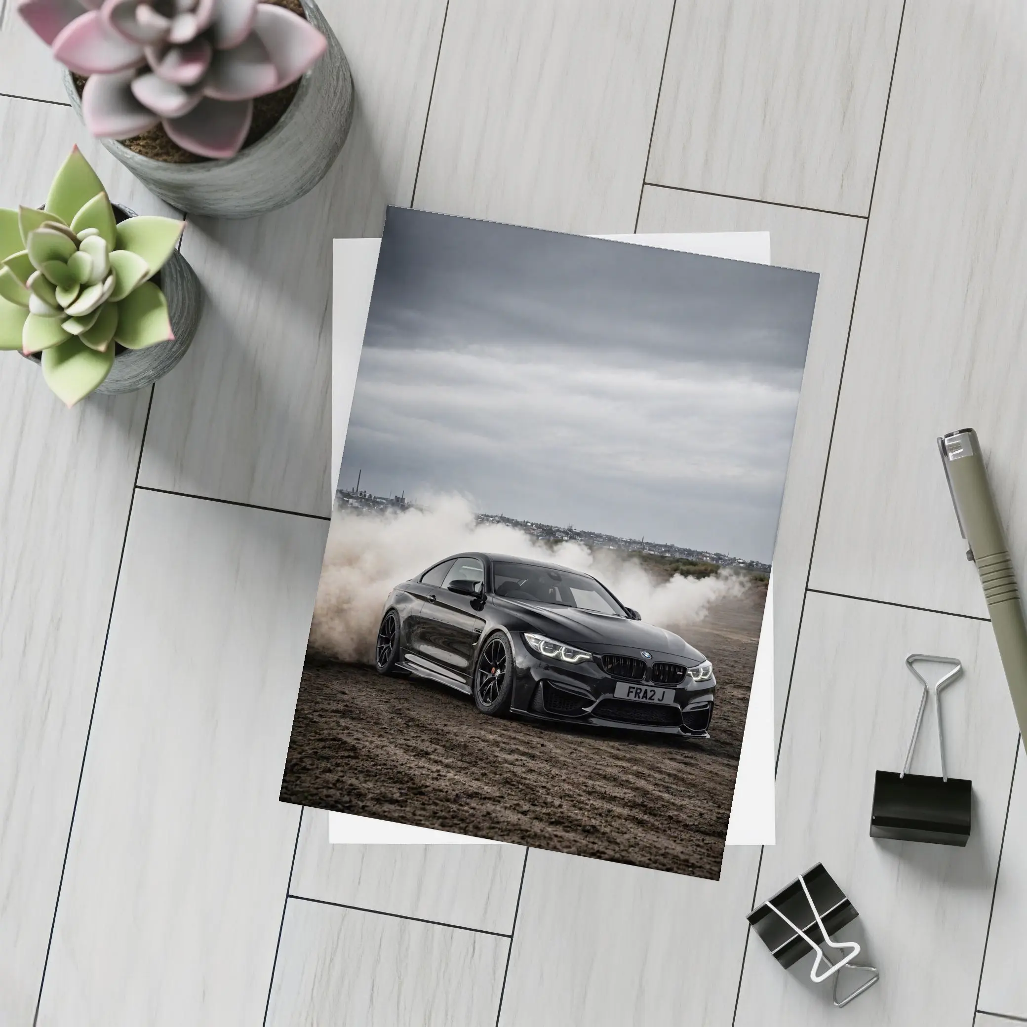 BMW M4 Black Burnout Smoke Dramatic Sky – Postcards