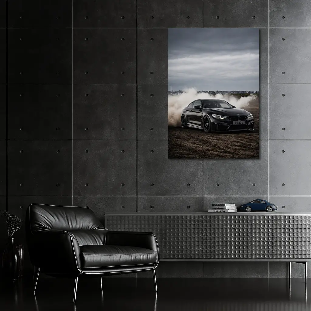 BMW M4 Black Burnout Smoke Dramatic Sky – Wall Art