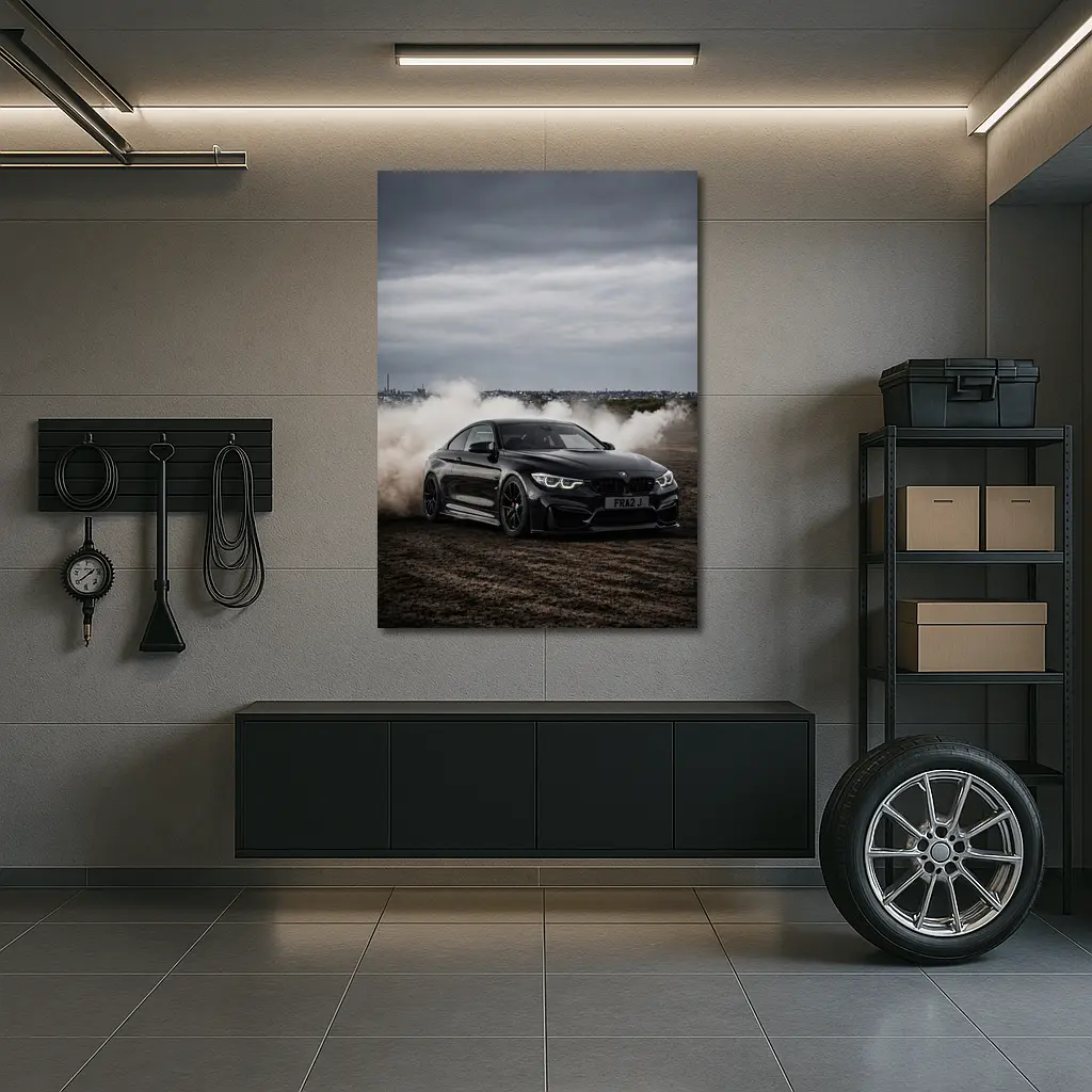 BMW M4 Black Burnout Smoke Dramatic Sky – Wall Art