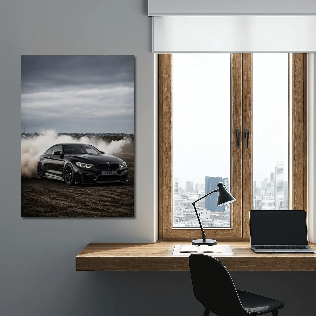 BMW M4 Black Burnout Smoke Dramatic Sky – Wall Art