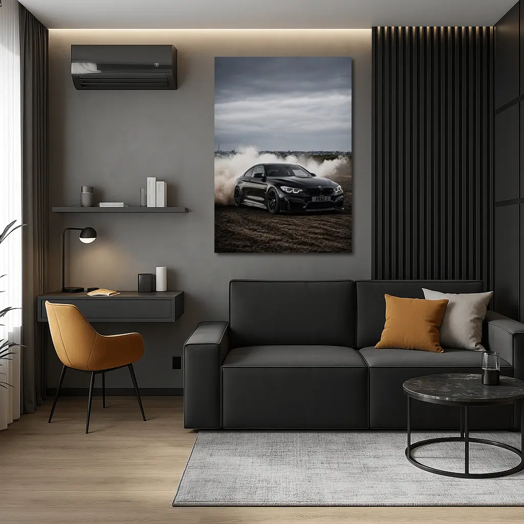 BMW M4 Black Burnout Smoke Dramatic Sky – Wall Art