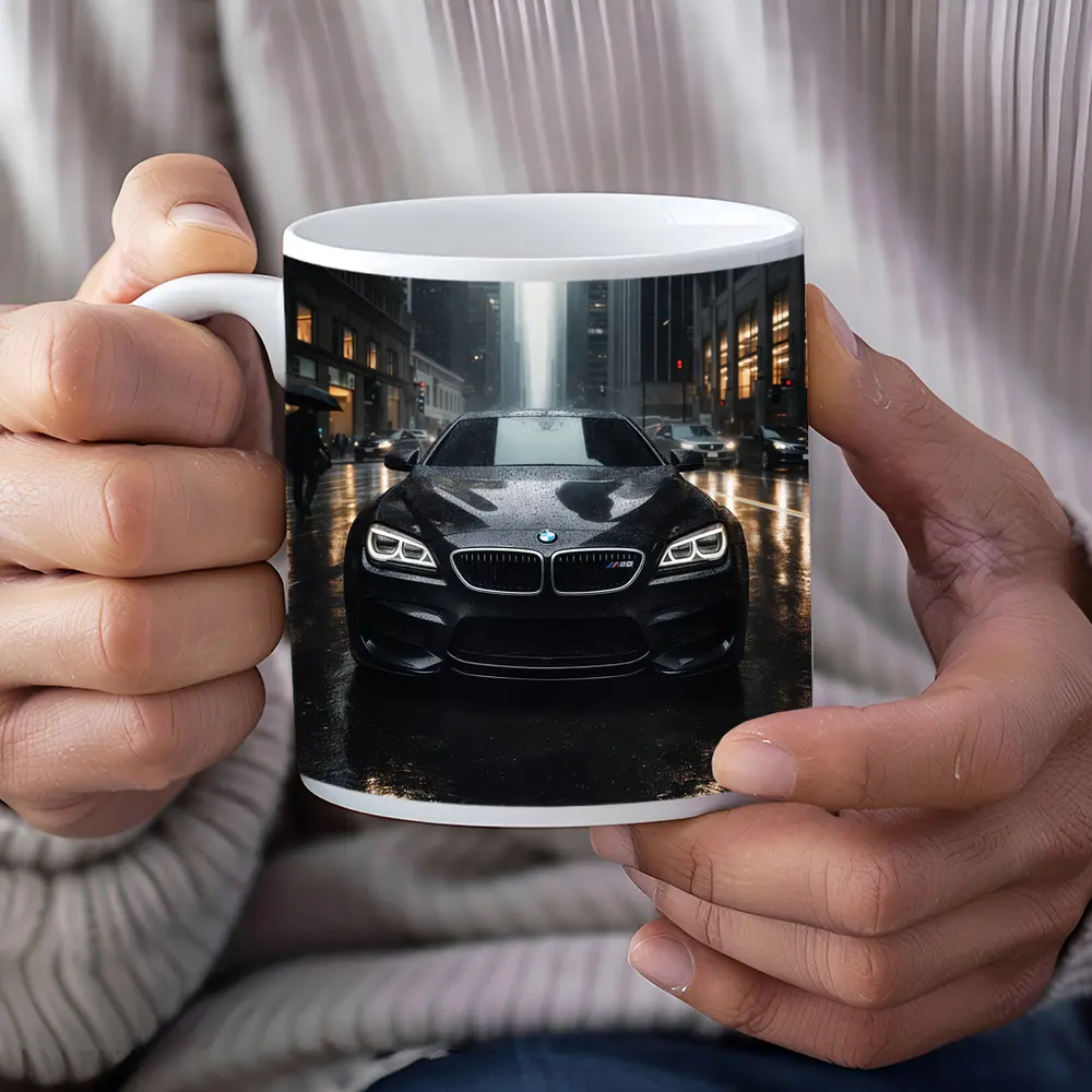BMW M6 Black Rainy City Street Night – Mugs