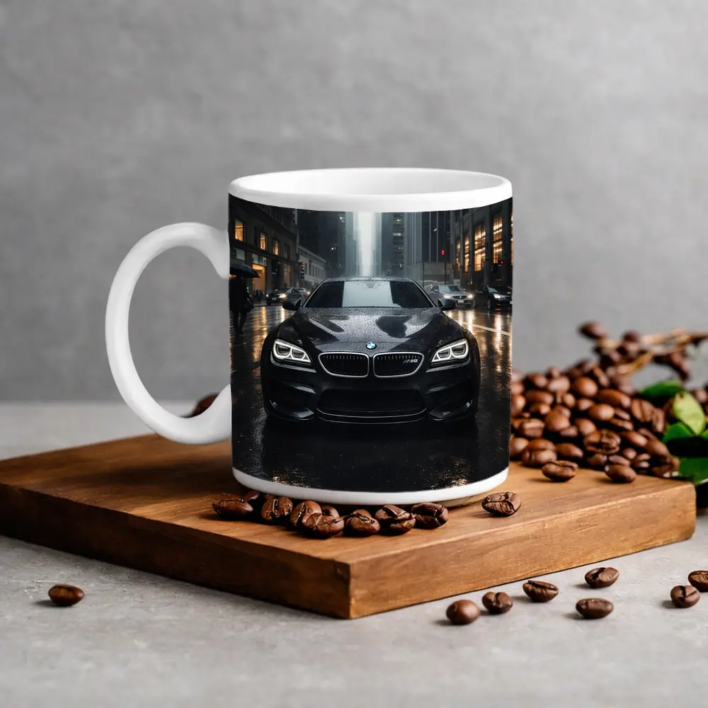 BMW M6 Black Rainy City Street Night – Mugs