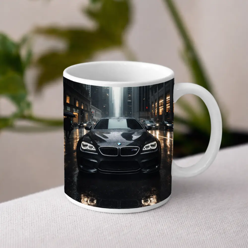 BMW M6 Black Rainy City Street Night – Mugs