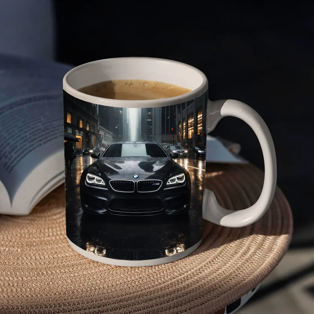 BMW M6 Black Rainy City Street Night – Mugs