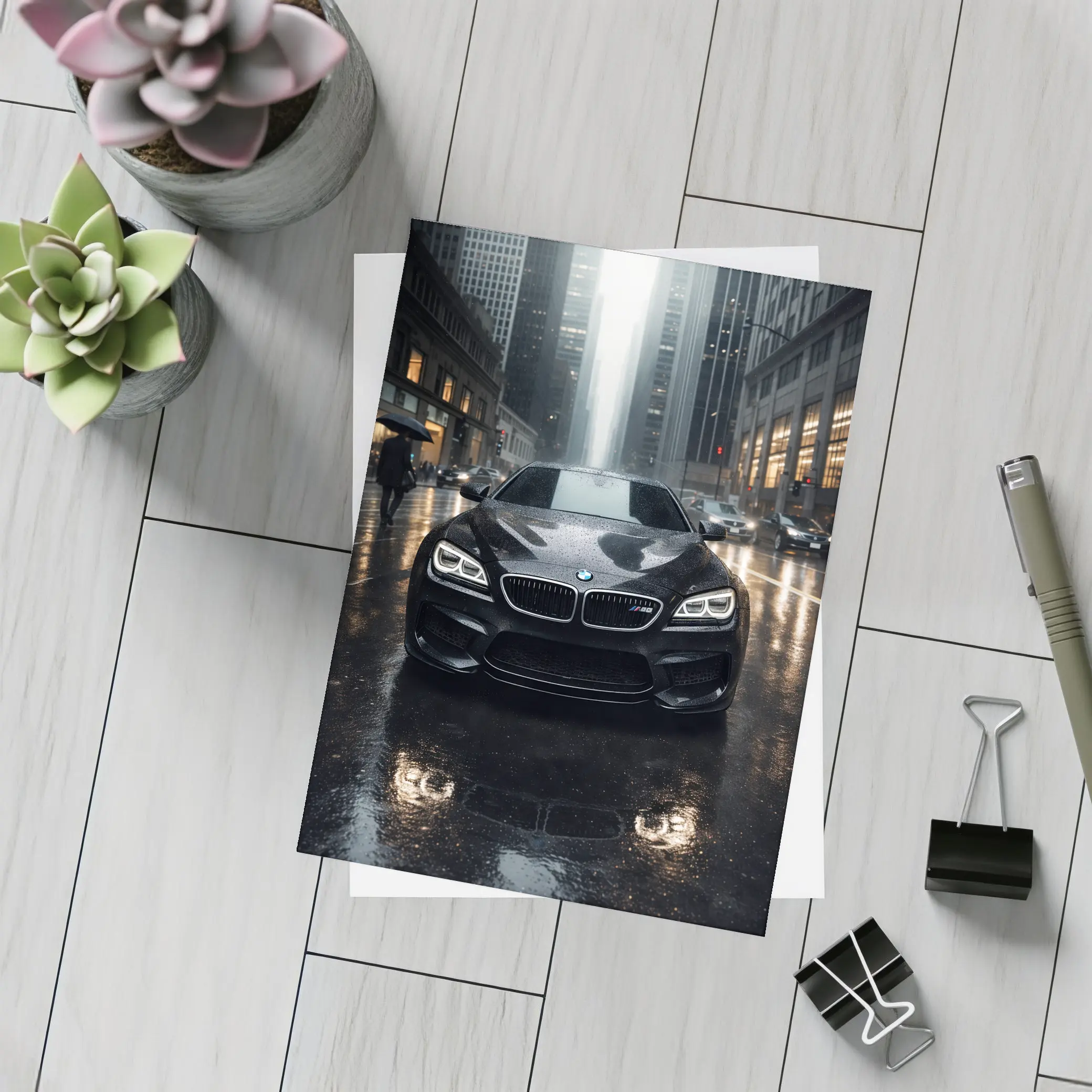 BMW M6 Black Rainy City Street Night – Postcards