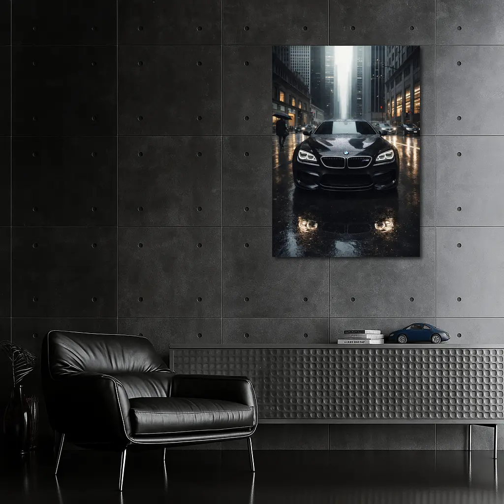 BMW M6 Black Rainy City Street Night – Wall Art