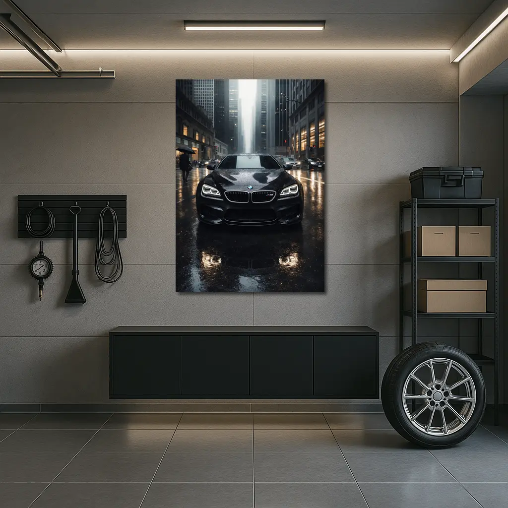 BMW M6 Black Rainy City Street Night – Wall Art
