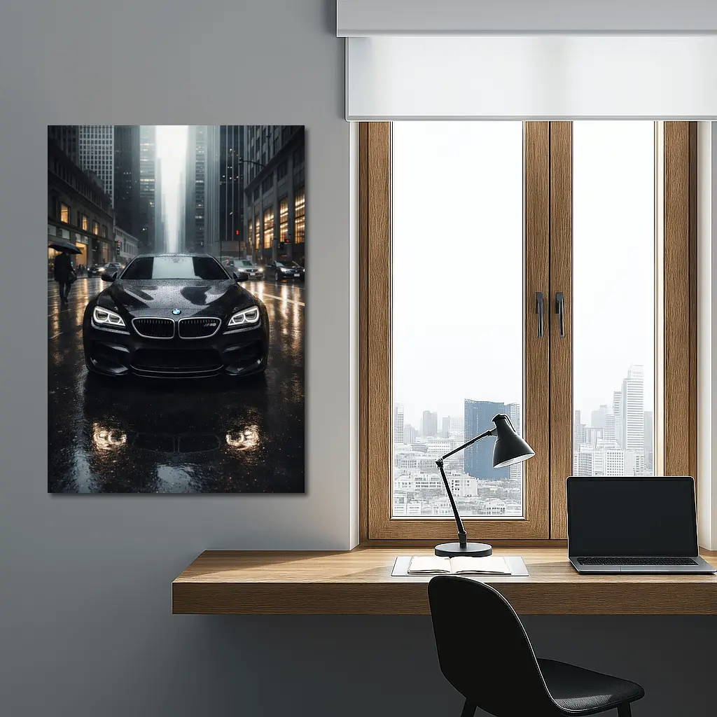 BMW M6 Black Rainy City Street Night – Wall Art