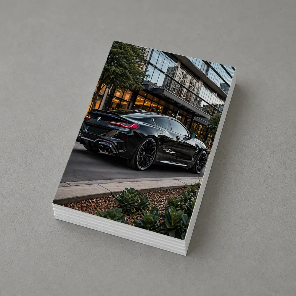 BMW M8 Black Coupe Urban Street Setting – Postcards
