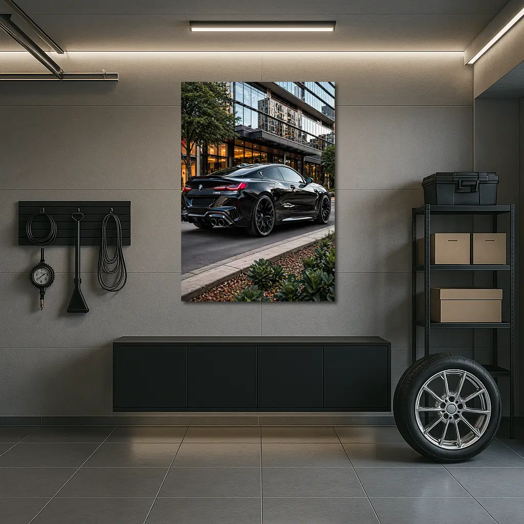 BMW M8 Black Coupe Urban Street Setting – Wall Art