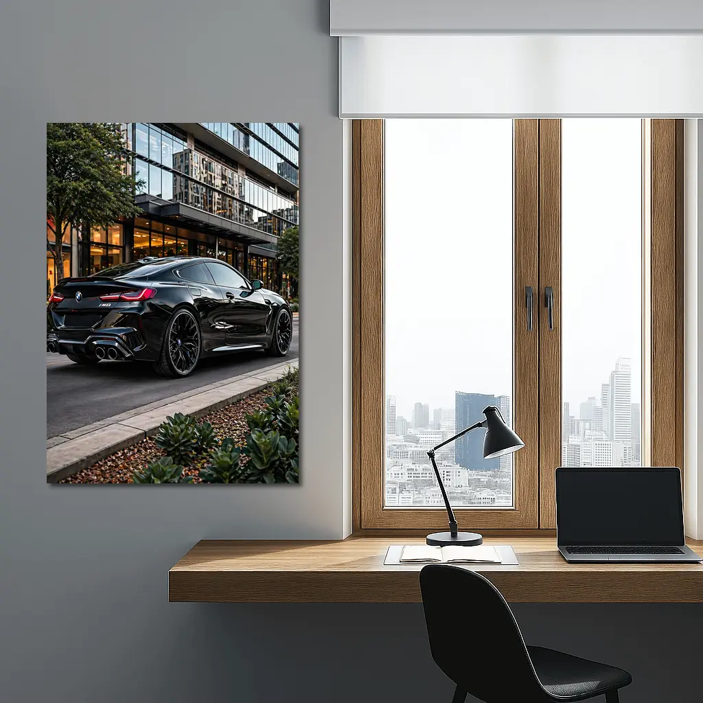 BMW M8 Black Coupe Urban Street Setting – Wall Art
