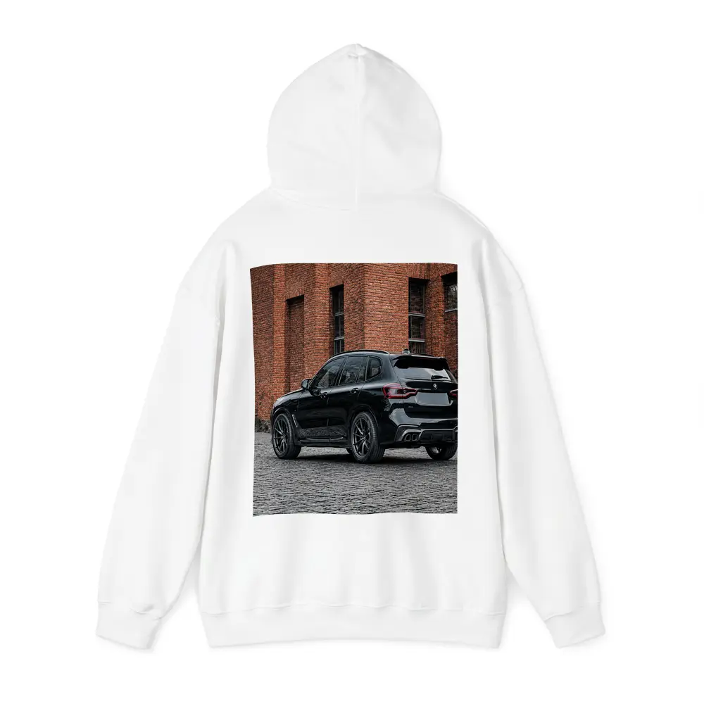 Black BMW X5M Parked Near Brick Building – Hoodies