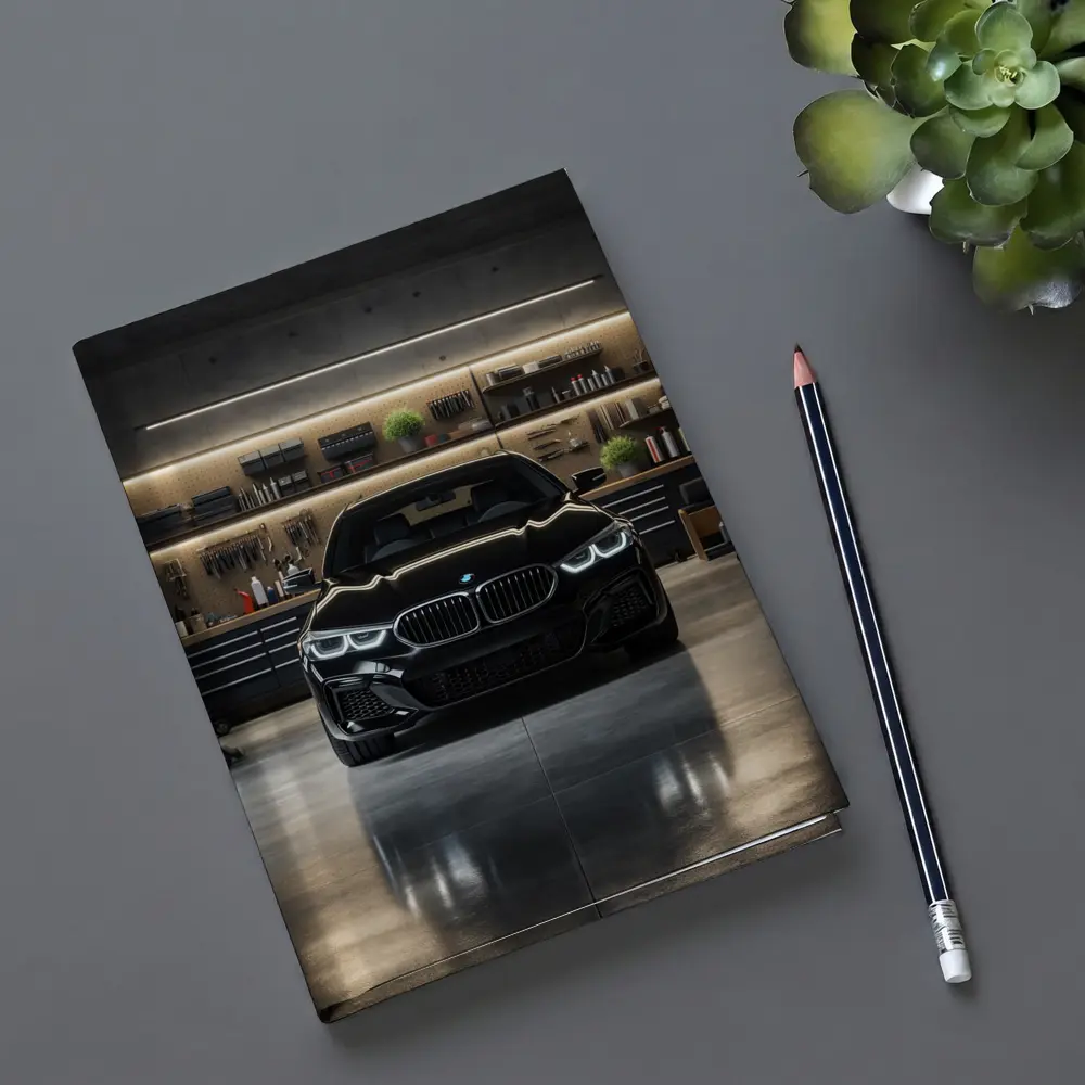 Black BMW Sedan Parked in Dark Garage – Notebooks