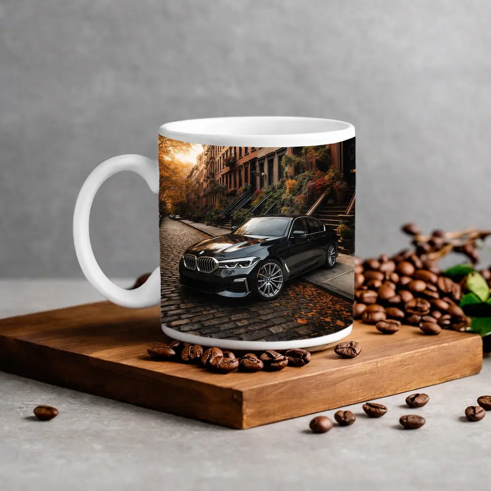 Black BMW Five Series New York Street – Mugs