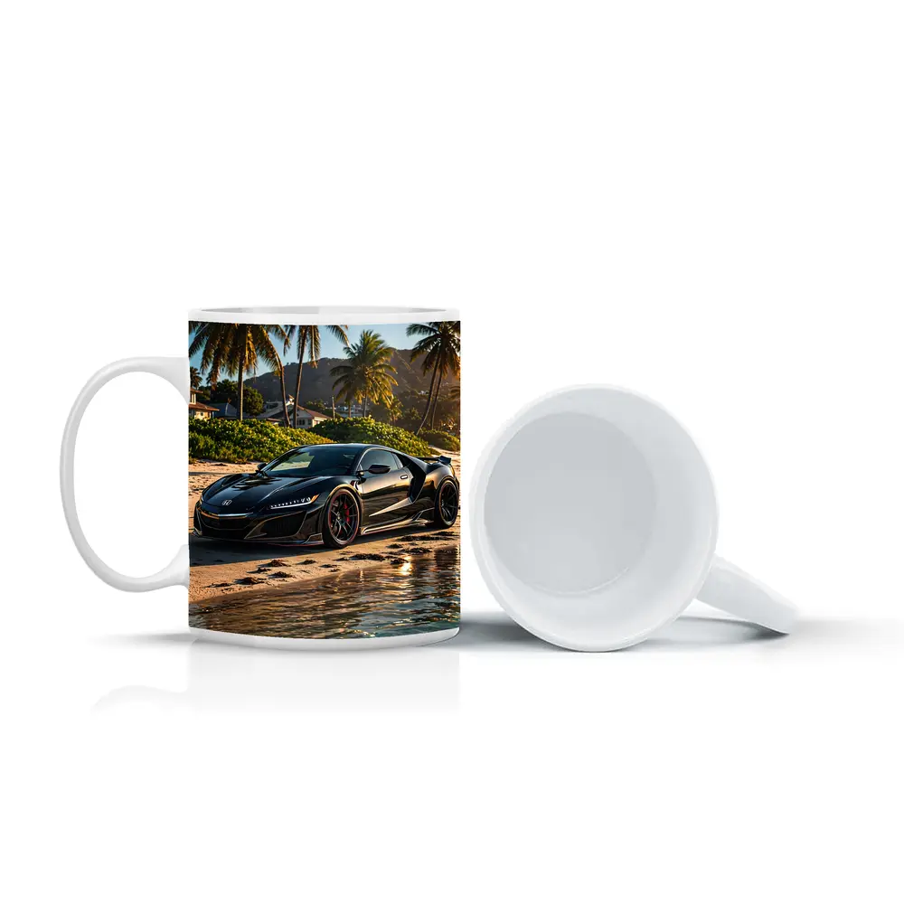Black Honda NSX Parked On Sandy Beach – Mugs