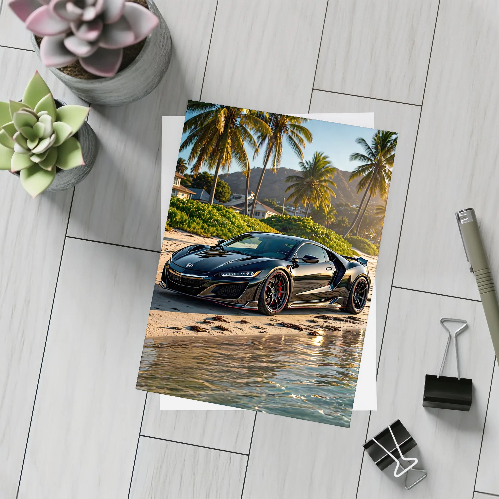Black Honda NSX Parked On Sandy Beach – Postcards