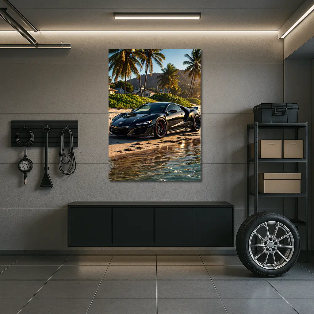Black Honda NSX Parked On Sandy Beach – Wall Art