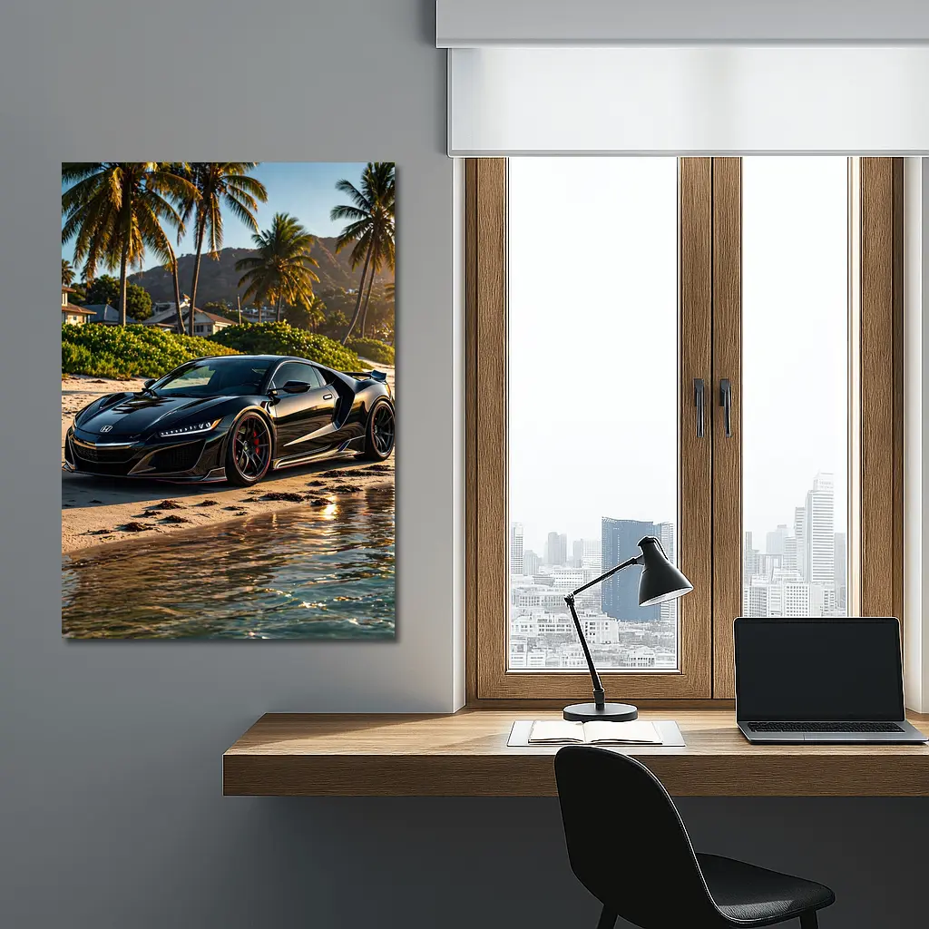 Black Honda NSX Parked On Sandy Beach – Wall Art