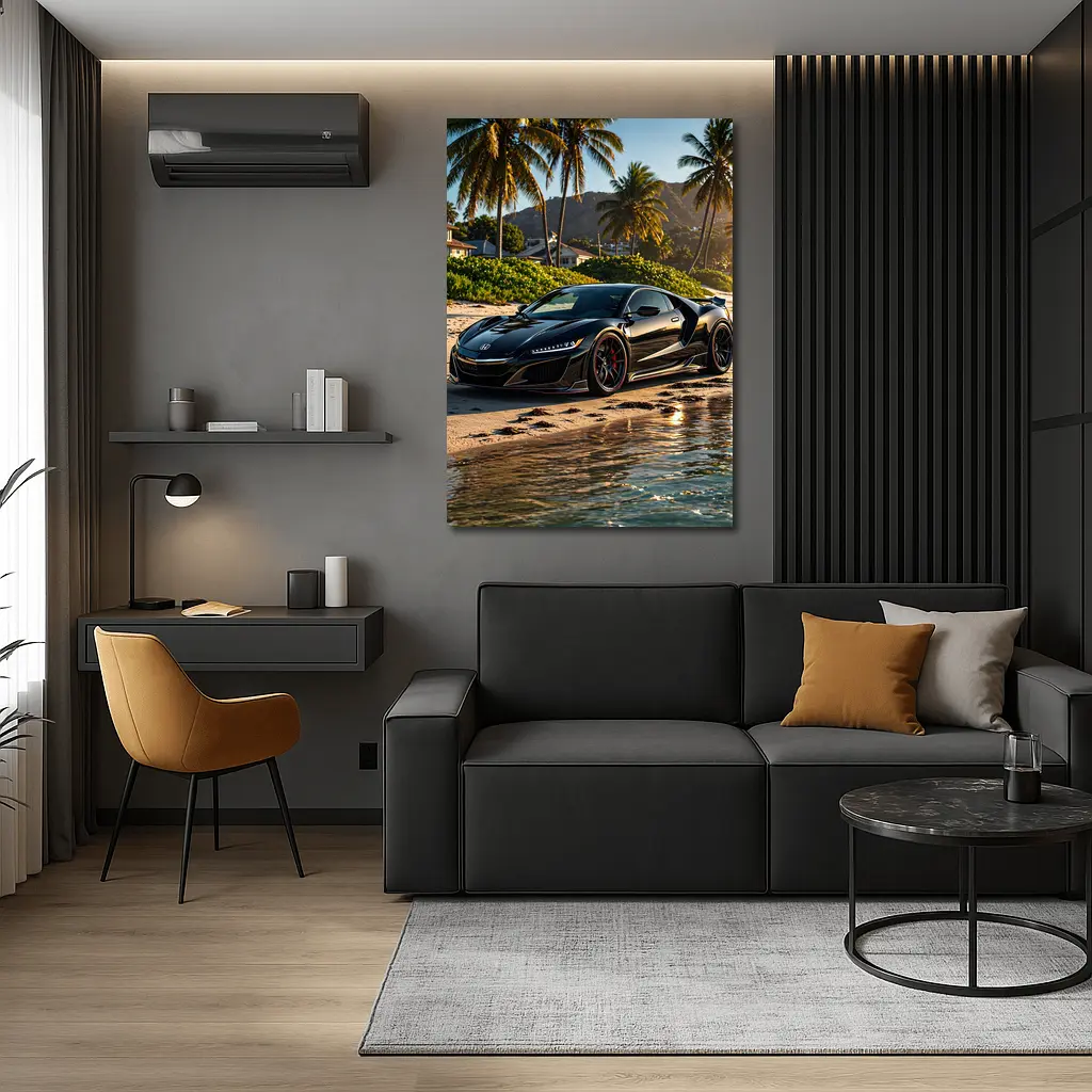Black Honda NSX Parked On Sandy Beach – Wall Art