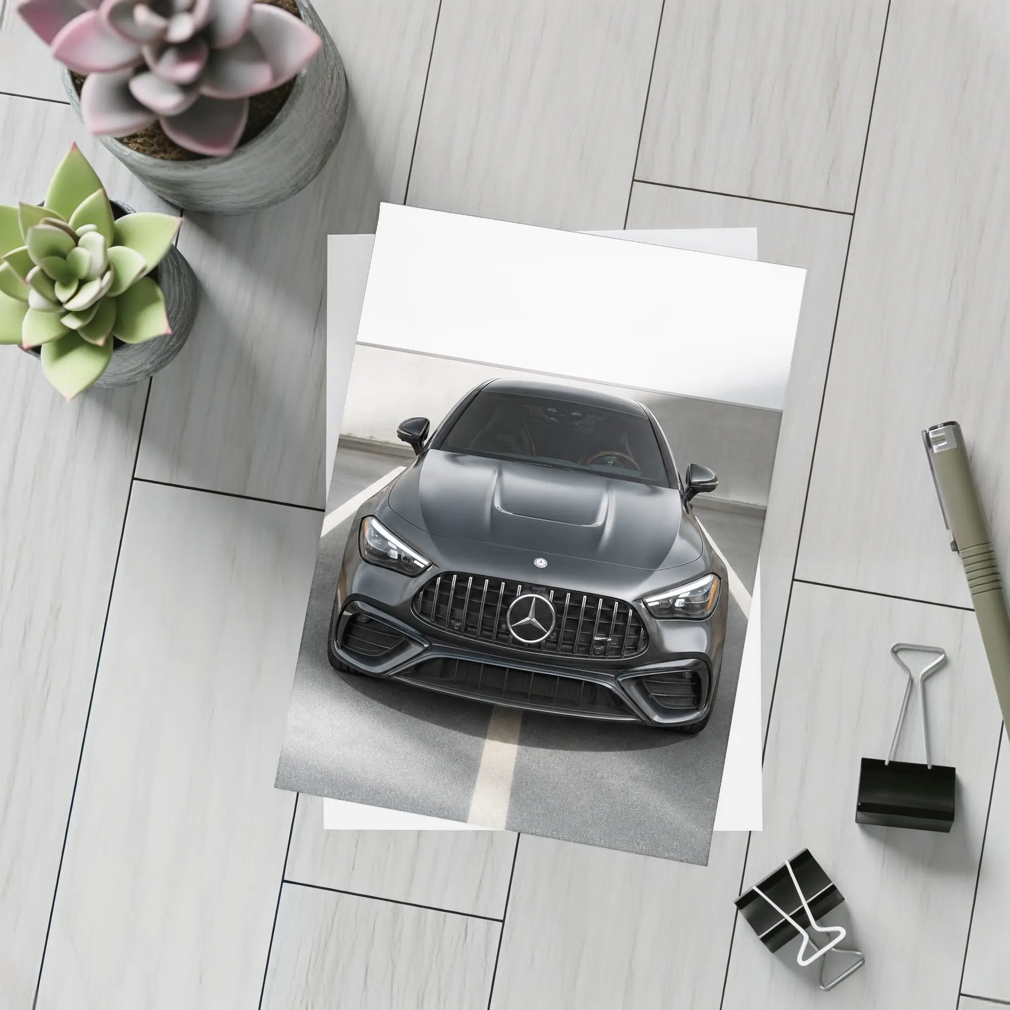 Mercedes AMG Dark Gray Parking Garage Front View – Postcards
