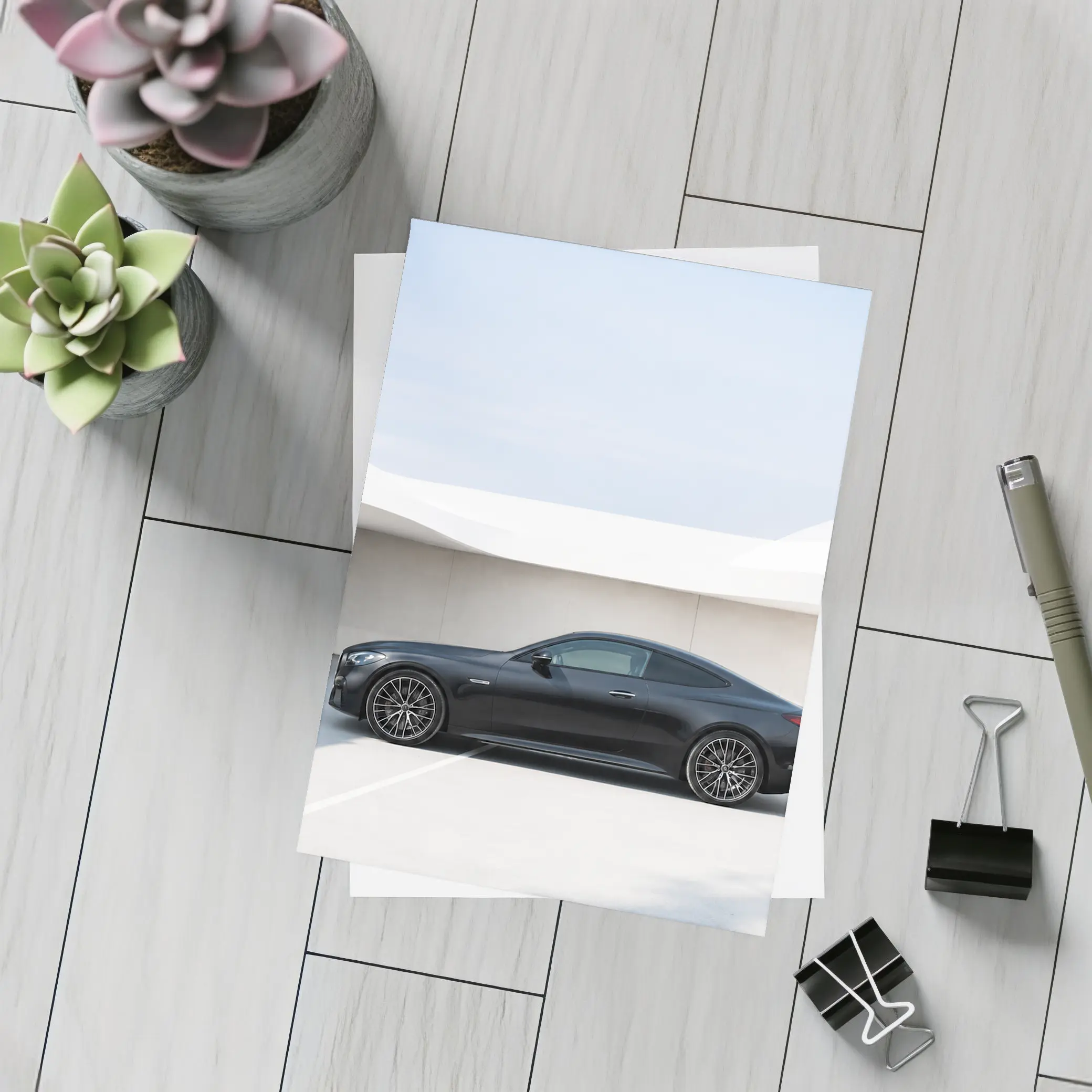 Black Mercedes AMG Coupe Minimal Parking Setting – Postcards