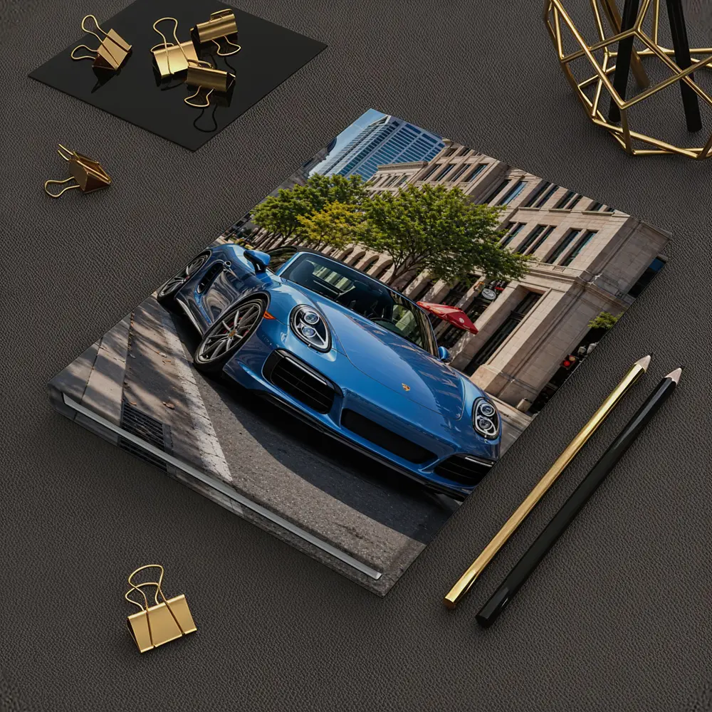 Blue Porsche Boxster Parked Downtown City Street – Notebooks
