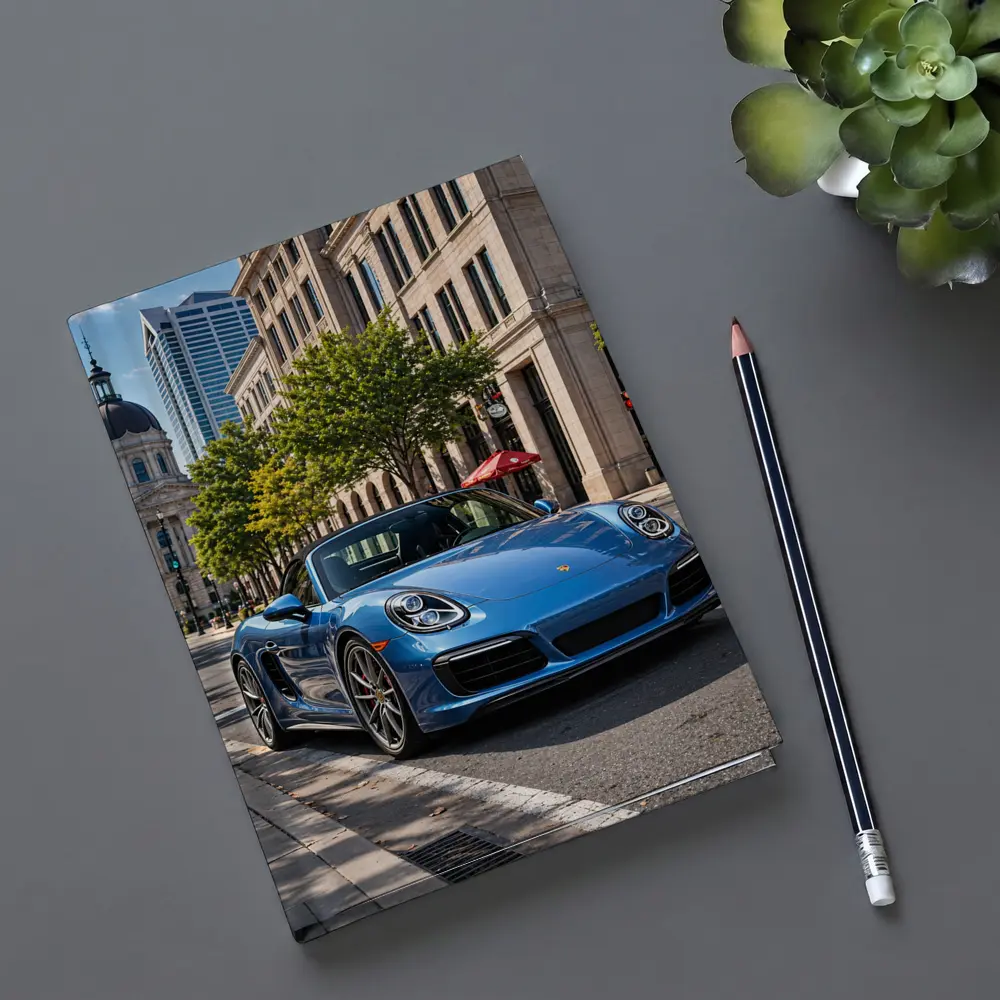 Blue Porsche Boxster Parked Downtown City Street – Notebooks