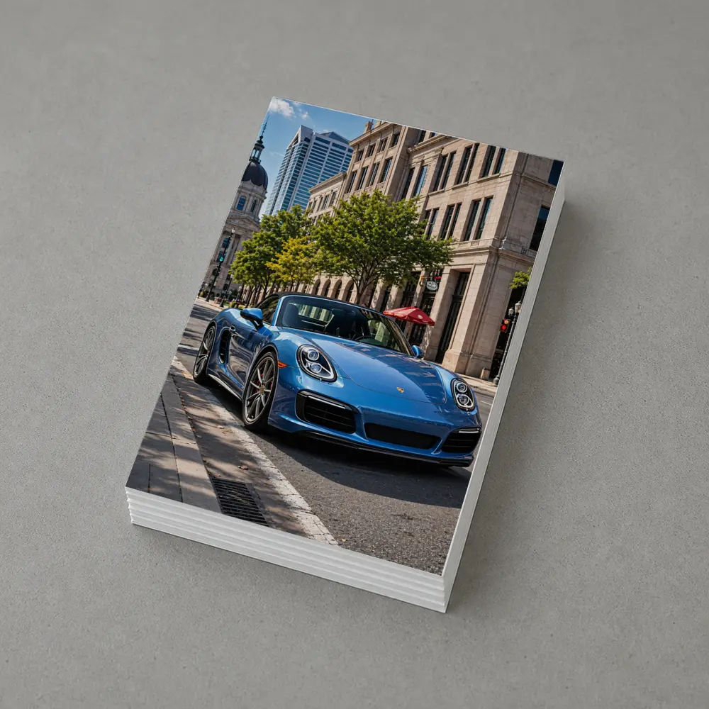 Blue Porsche Boxster Parked Downtown City Street – Postcards