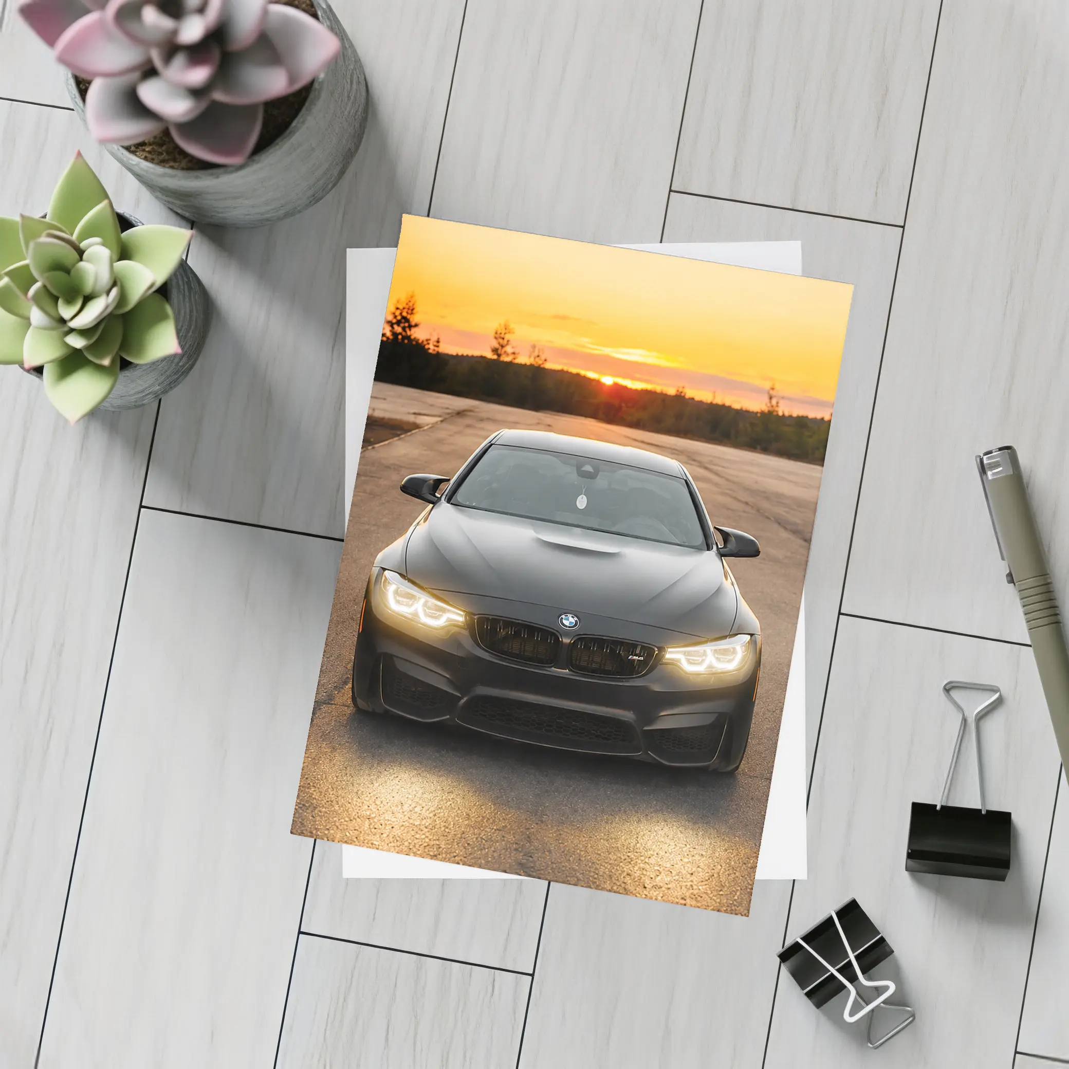BMW M4 Matte Black Sunset Front View – Postcards
