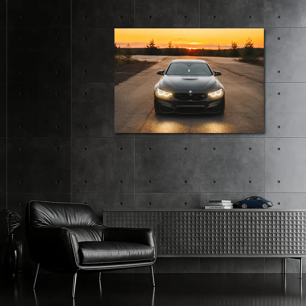 BMW M4 Matte Black Sunset Front View – Wall Art