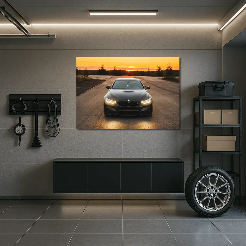 BMW M4 Matte Black Sunset Front View – Wall Art