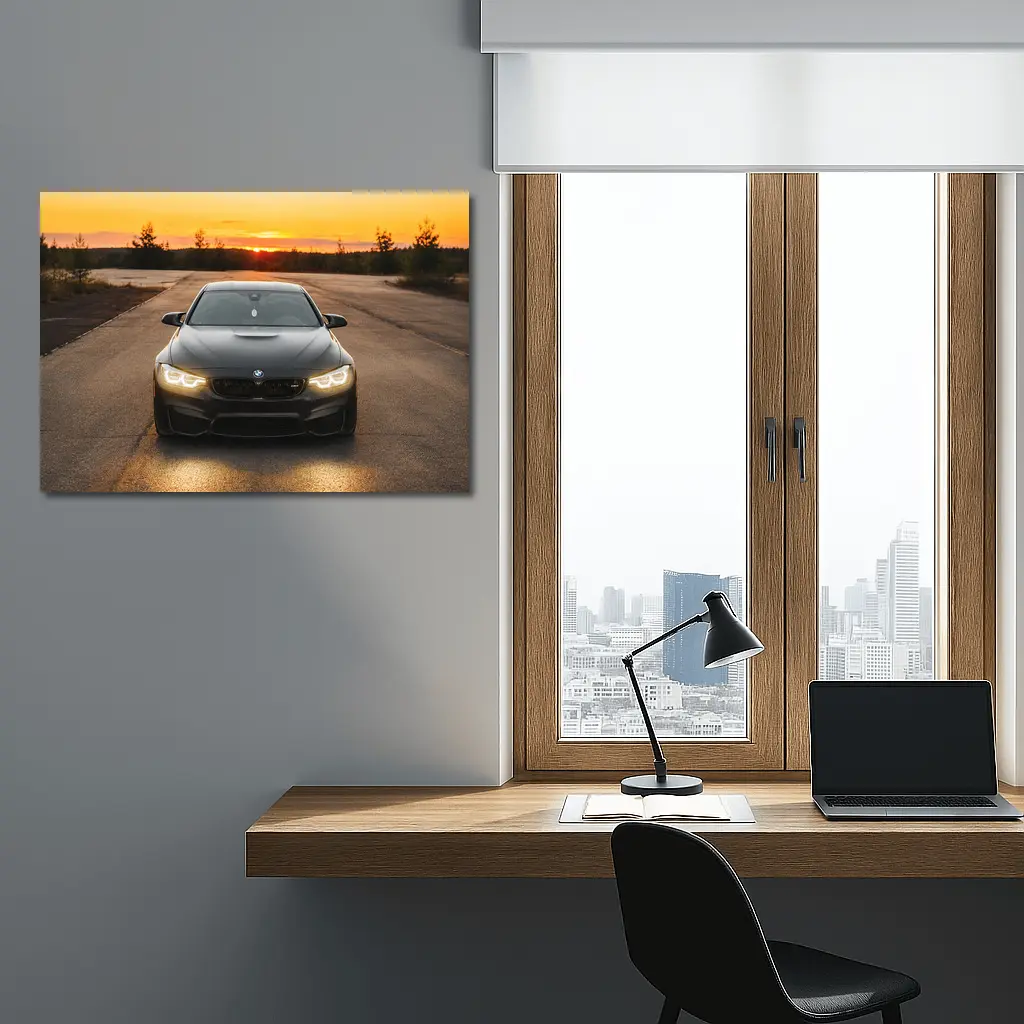 BMW M4 Matte Black Sunset Front View – Wall Art
