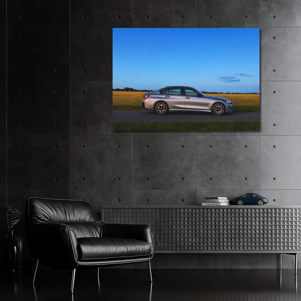 BMW 3 Series Silver Sedan Starry Night Field – Wall Art
