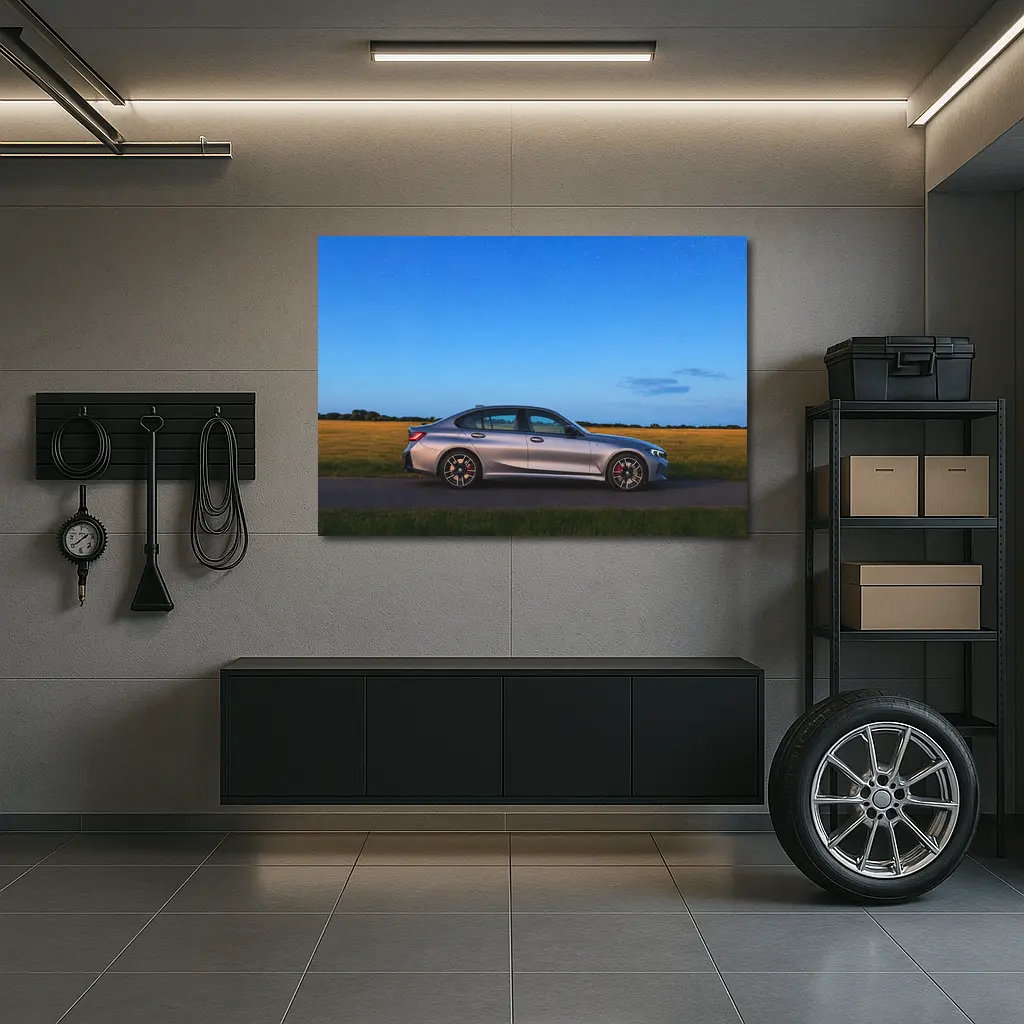BMW 3 Series Silver Sedan Starry Night Field – Wall Art