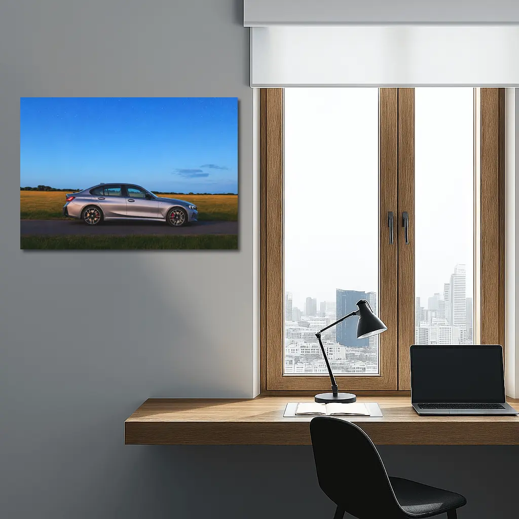 BMW 3 Series Silver Sedan Starry Night Field – Wall Art