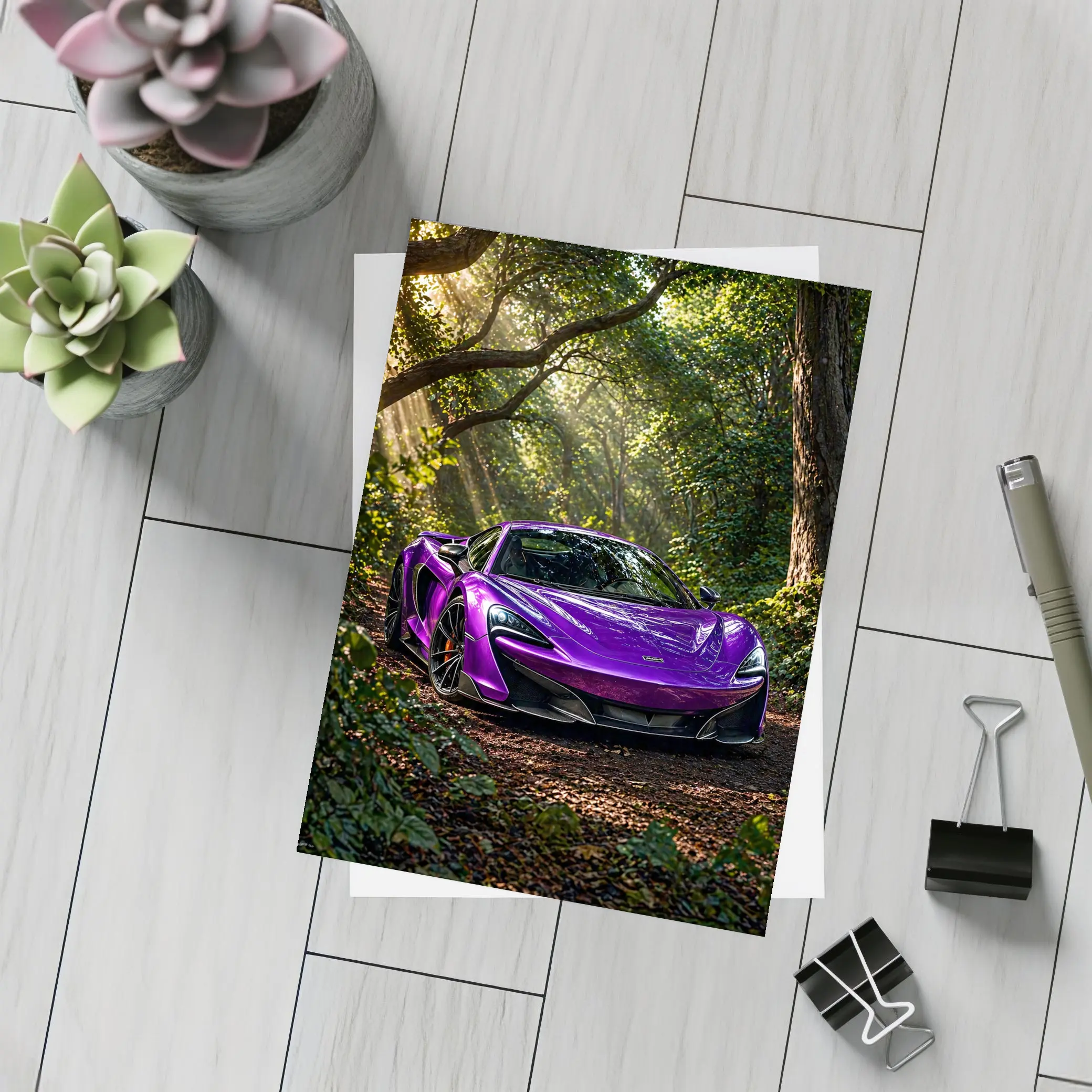 Purple McLaren 570S Forest Light Shot – Postcards
