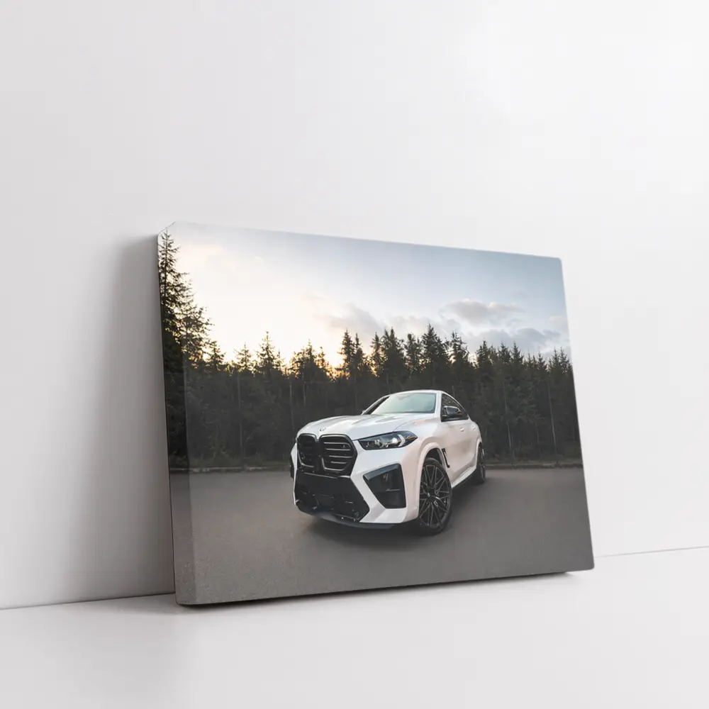 BMW X6 M White Forest Sunset – Wall Art
