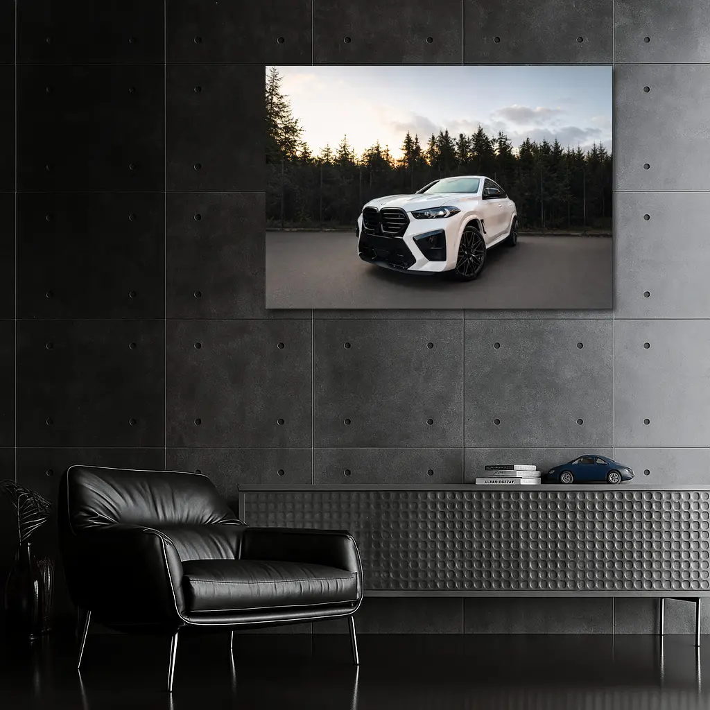 BMW X6 M White Forest Sunset – Wall Art