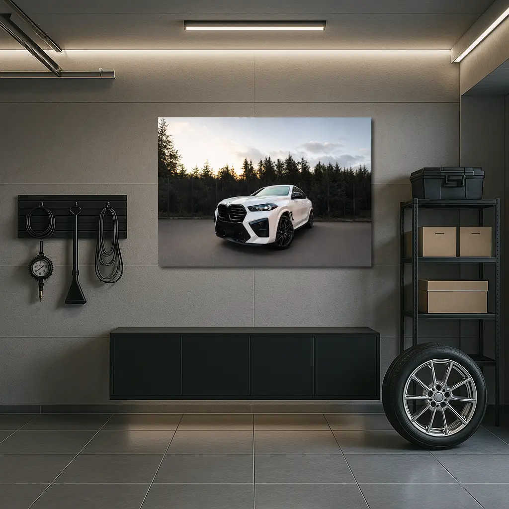 BMW X6 M White Forest Sunset – Wall Art
