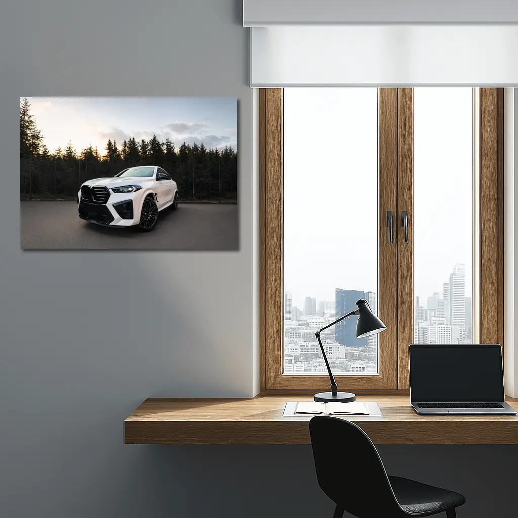 BMW X6 M White Forest Sunset – Wall Art