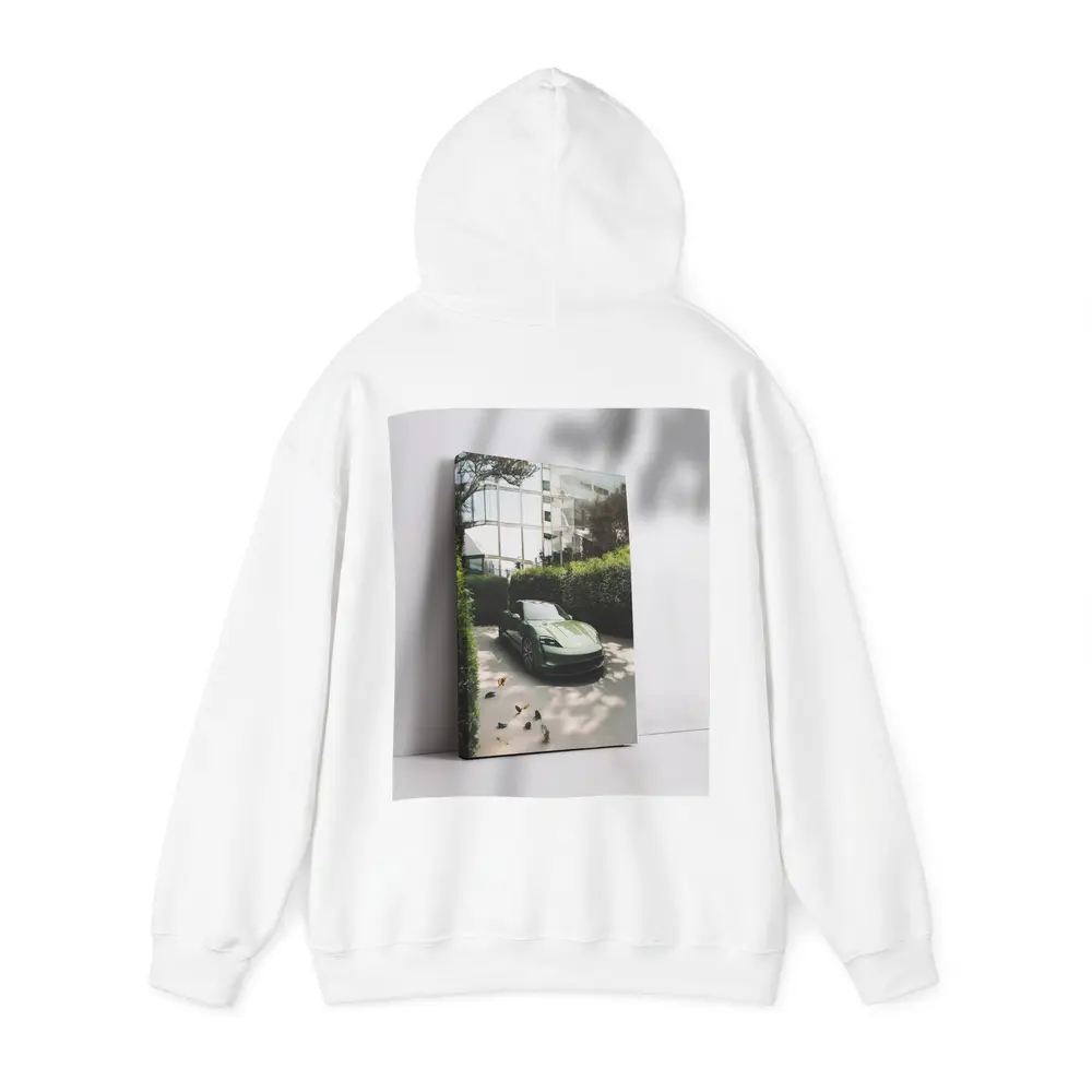 Green Porsche Taycan Parked By Glass Building – Hoodies