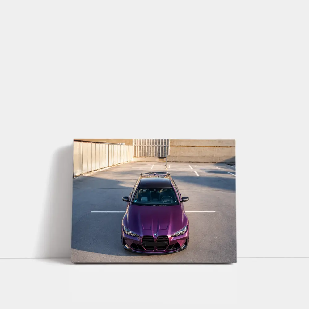 Purple BMW M4 Aerial View Parking Lot – Wall Art