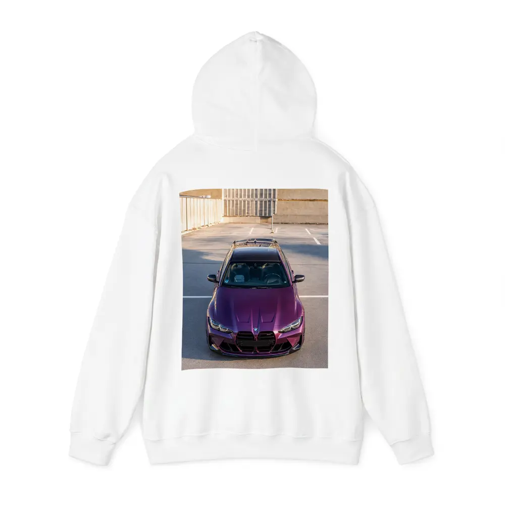 Purple BMW M4 Aerial View Parking Lot – Hoodies