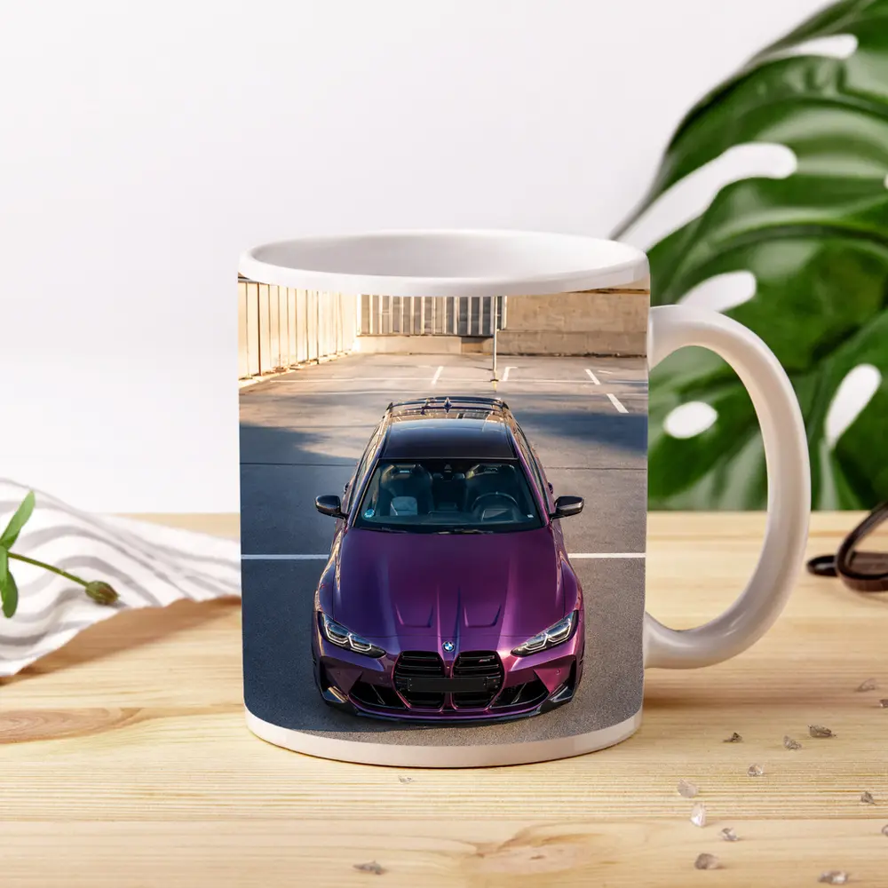 Purple BMW M4 Aerial View Parking Lot – Mugs