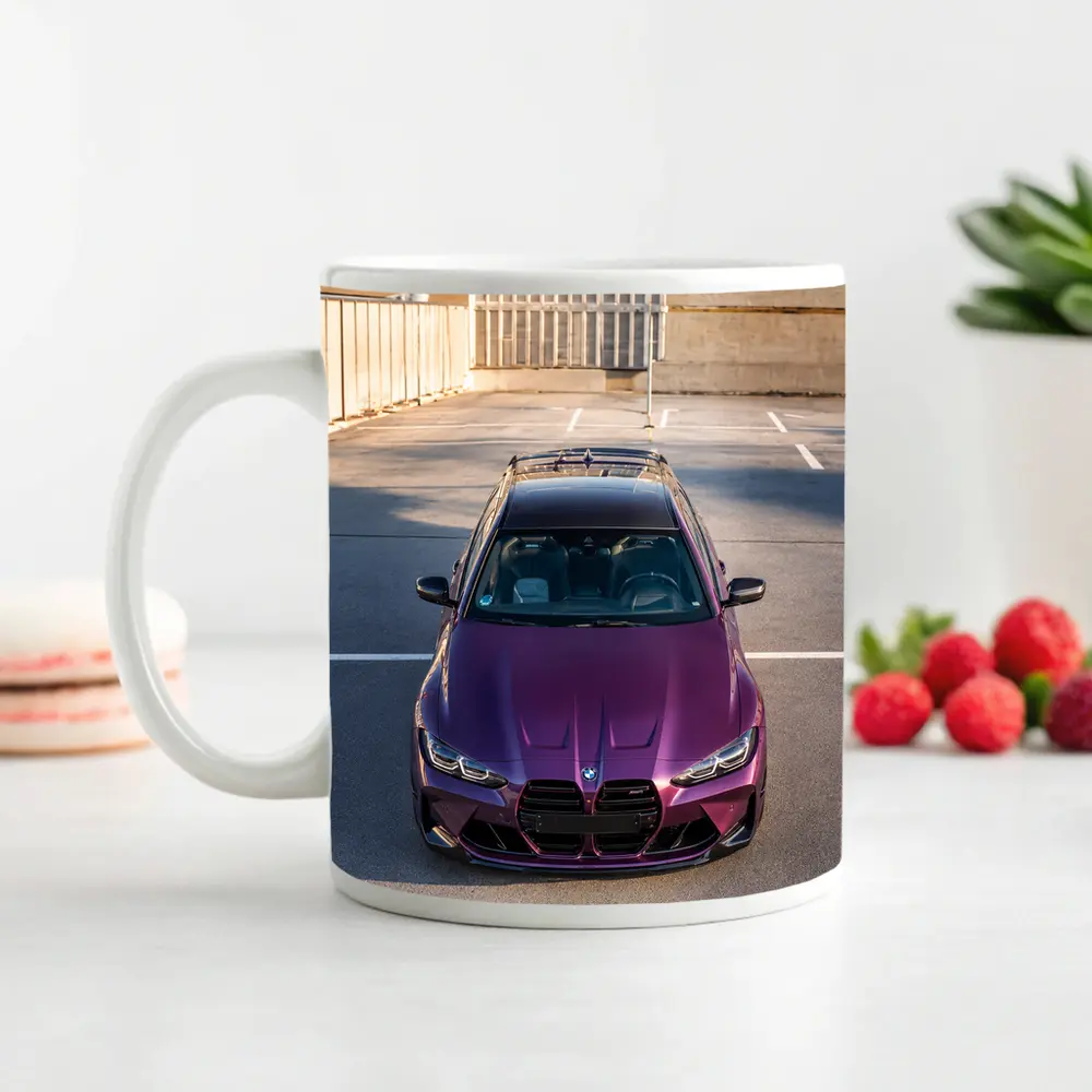 Purple BMW M4 Aerial View Parking Lot – Mugs